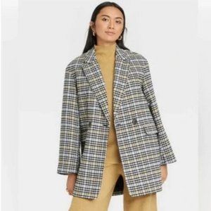 A New Day - Houndstooth Blue Plaid Trench Over Coat